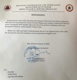 Surat avizu husi serbisu Migraaun Timor Leste