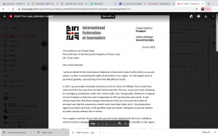 Screen shot karta Petisaun husi IJF relasiona ba intensaun Governu VIII ne&#039;ebe atu kriminaliza Difamasaun