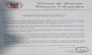 Karta ne’ebé fó sai husi Dioseze Baukau iha loron 30 fulan-agustu tinan 2021 katak, hetan asina tura husi Bispu Dioseze Baukau, Dom Basilio do Nacimento.