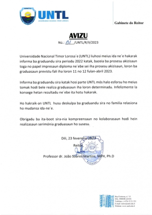 Avizu hosi UNTL.