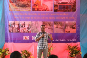 Sekretáriu Estadu Kooperativa (SEKOOP), Elizário Ferreira ko’alia hela iha serimonia inaugurasaun Sede HOKIFU), iha Aldeia Taratihi, Suku Seloi Malere, Postu Administrativo Aileu, Munisípiu Aileu.