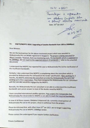 Surat Keixa kona-ba Kompaña Internasional la Kumpri nia Dever maibe Governu selu nafatin.