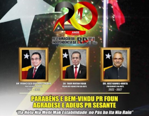 Primeiru Ministru, Taur Matan Ruak, Prezidente Repúblika (PR) foun, José Manuel Ramos Horta no Prezidente Repúblika sesante, Francisco Guterres ‘Lú Olo’.