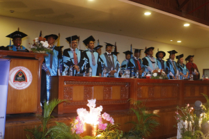 Reitór UNTL Profesór Doutór Francisco Miguel Martins, no estrutura Senadu universidade públika nasional, iha Centro de Convenções (CCD), Díli iha momentu ruma kotuk
