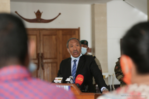 Ministru Defeza (MD), Filomeno da Paixão de Jesus ko&#039;alia ba Jornalista sira iha palasiu Prezidensial hafoin sorumutuk ho Prezidente da Republika, Dr. Francisco Guterres Lu Olo, Tersa (16/2)