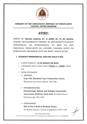 Sirkular husi Embaixada Timor-Leste iha Reinu Unidu.&#039;