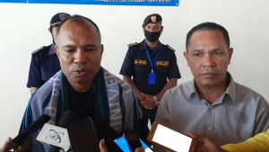 Komandante PNTL Dili, Superentedente Xefe Henrique da Costa ko&#039;alia ba jornalista sira wainhira hala&#039;o vizita ba UNPAZ (22/7)