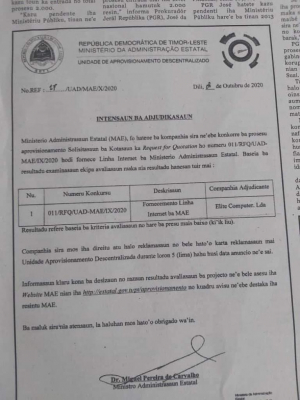 Anunsiu Intensaun ba Ajudikasaun husi MAE hodi kompania Elit Computer fornese internet Ilegal ba MAE