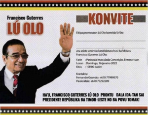 Konvite ba serimónia deklara Kandidatura Lu Olo ba Prezidente Repúblika.