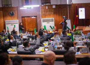 Deputadu sira halo votasaun ba Orsamentu Retifikativu iha plenaria Parlamentu Nasional.  