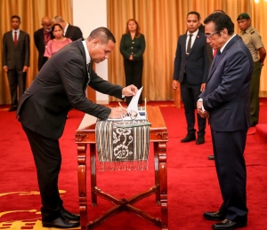 Prezidente da Republika, Dr. Francisco Guterres Lu Olo asiste hela embaixador TL ba Kambodia, Ermenegildo Lopes asina termu de juramentu iha palasiu Prezidensial (28/01)
