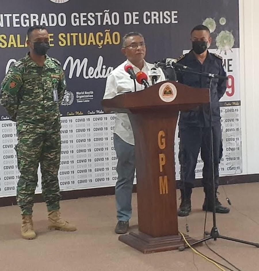 dr. Rui Maria de Araujo, Portavoz Sentru Integradu Jestaun Krize kona ba Covid 19 ko&#039;alia ba jornalista iha Sala Sitausaun iha CCD (23/4)