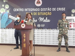 dra Odete da Silva Viegas Portavoz Sentru Integradu Jestaun Krize kona ba Covid 19 ko&#039;alia iha konferensia Imprensa iha Sala de Situasaun, CCD 