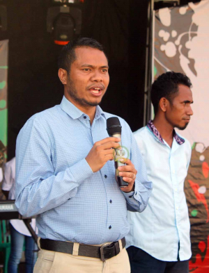 Sekretáriu Estadu Juventude Desportu (SEJD), Abrão Saldanha &quot;Nokosiku&quot; hato&#039;o deskursu iha eventu kompetisaun Drum Band ho Pintura iha loron Nasional ba Juventude nian iha SEJD Dili