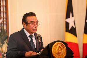 Prezidente da Republika, Francisco Guterres Lu Olo wainhira hato&#039;o diskursu durante seremonia Pose ba membru VIII Governu Konstitusional iha fulan kotuk 