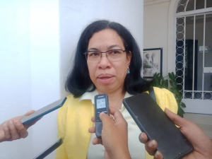 Ministra Negósiu Estranjeiru no Koperasaun (MNEK), Adalgisa Magno ko&#039;alia ba Jornalista hafoin tuir reuniaun Konsellu Ministru iha palasiu Governu Dili, iha Kuarta (25/11)