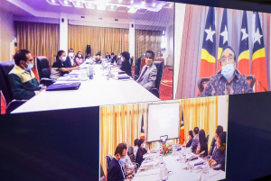 Prezidente Repúblika, Francisco Guterres &#039;Lú Olo&#039; hala&#039;o Reuniaun Konsellu Superior Defeza Seguransa ho Konsellu Estadu liuhusi Zoom iha Palásiu Prezidensiál Bairopite, segunda (23/08). 