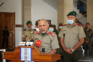 Major Jeneral Lere Anan Timur ko&#039;alia ba midia hafoin sorumutuk ho Prezidente da Republika, Dr. Francisco Guterres Lu Olo iha palasiu Prezidensial Dili (15/7)