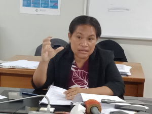 Prezidente GMPTL Deputada Lidia Norberta hatán hela perguntas husi jornalista sira-nian iha Parlamentu Nasionál (PN), Segunda (24/08)