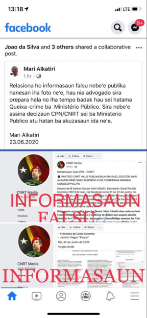 Screen shot husi postingan iha pajina Facebook 