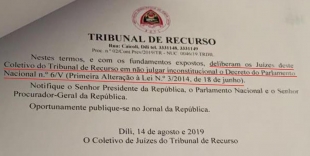 dokumentus tribunal rekursu ne&#039;ebe fo sai iha loron 14 fulan ne&#039;e (14/08)