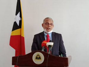 Ministru Finansas (MF), Rui Gomes ko&#039;alia hela ba media sira hafoin sorumutu ho Primeiru Ministru Taur Matan Ruak iha palasiu governu, segunda (01/02/21).