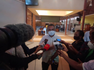 Koordenadór Forsa-Tarefa ba Prevensaun no Mitigasaun Surtu Covid-19 iha Timor-Leste, CIGC-SS), Rui Maria de Araújo ko;alia ba Jornalista sira, foin lalais ne&#039;e iha Dili
