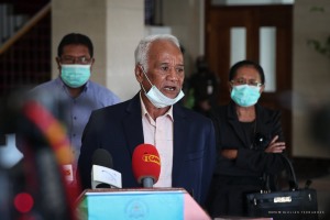 Prezidente Administrasaun Konsellu Kombatentes Libertasaun Nasionál (KKLN) Vidal de Jesus &quot;Riak Leman&quot; ko&#039;alia ba jornalista sira hafoin hasoru malu ho Prezidente da Republika, Dr. Francisco guterres Lu Olo iha palasiu Prezidensial Dili (22/06)