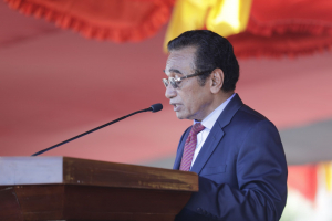 Prezidente Repúblika (PR), Francisco Guterres Lú Olo  iha podium hato&#039;o diskursu durante seremonia aniversariu Independensia dala 45 iha Likisa, Sabado 928/11)