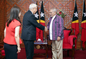 Prezidente Repúblika (PR), José Ramos Horta, kaer lima ho Prezidente Pelican Paradise, Edwar Ong, iha Palásiu Prezidensiál, Bairopite, kuarta (25/05).