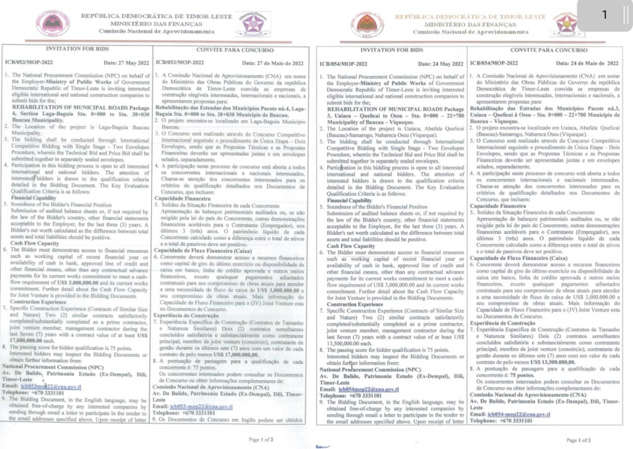 Konkursu ba munisipál husi postu administrativu Laga ba Baguia no husi Uaiaka ba postu administrativu Kelikai to’o parte balun husi postu administrativu Ossu, Munisípiu Vikeke.