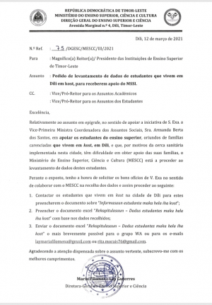 Surat husi parte MESSK, Sexta (12/3)