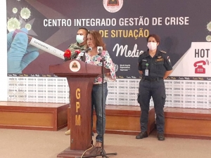 dra. Odete da Silva Viegas, portavoz Sentru Integradu Jestaun Krize kona ba kombate Covid 19, ko&#039;alia ba Jornalista sira iha Sala Situasaun CCD (25/4)
