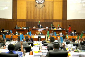 Deputadu sira iha Plenaria Parlamentu Nasional foti sa&#039;e kartaun wainhira vota hodi final no global ba Lei Orsamentu Rektifikativu 2021 iha Parlamentu Nasional, Sexta (23/4)